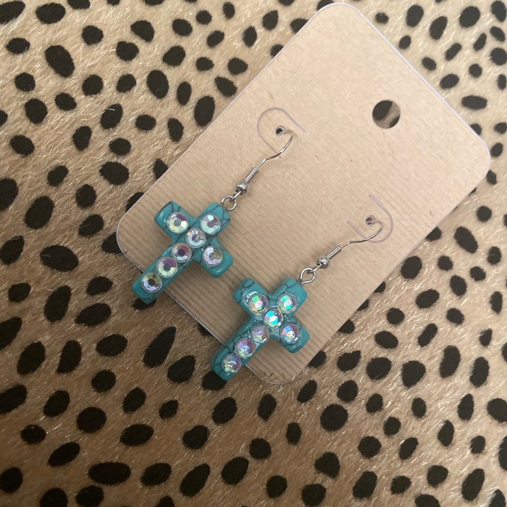 Turquoise cross earrings